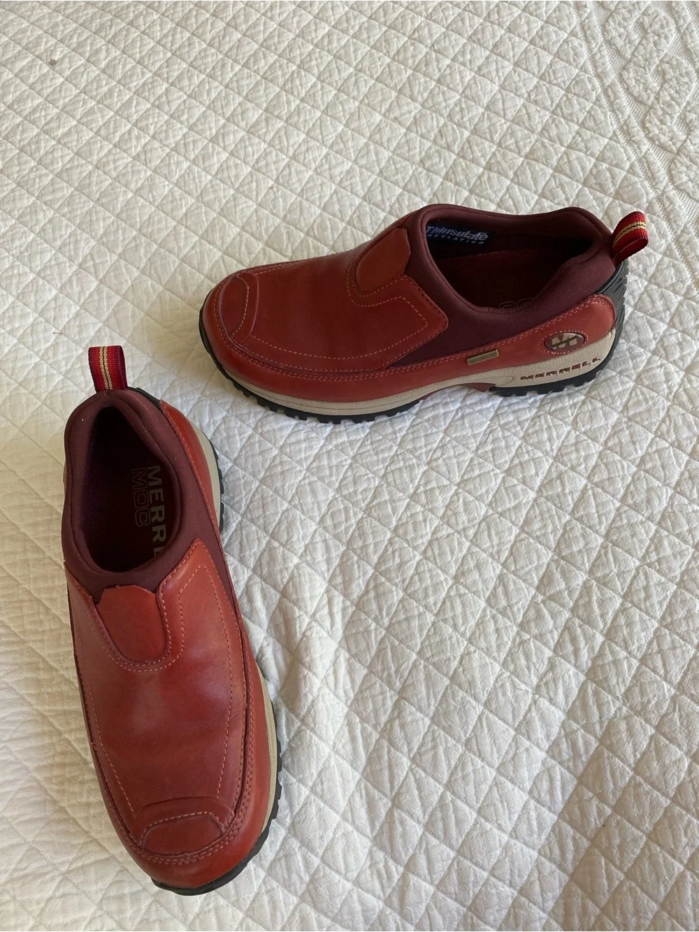 Merrell Polar Moc Waterproof Slip-On Hiking Shoes Leather Red Bean Insulated 7